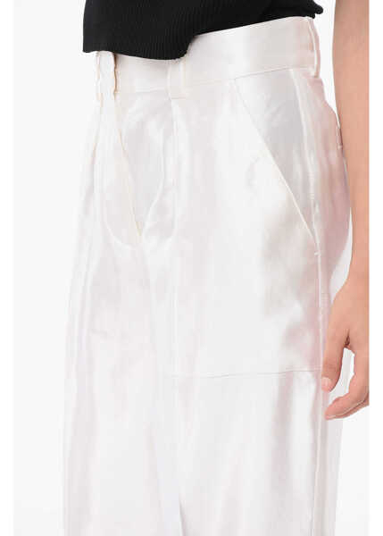 Pantaloni casual Armani Linen And Silk Blended Pants With Pleats White Femei (BM 17936353) 3