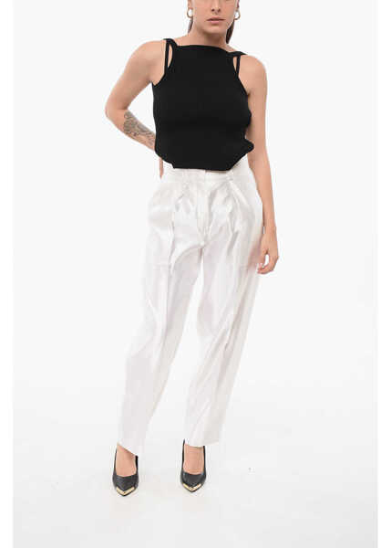 Pantaloni casual Armani Linen And Silk Blended Pants With Pleats White Femei (BM 17936353) 4