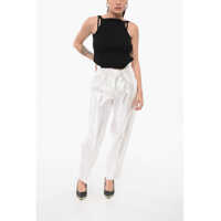 Imbracaminte Armani Dama - Pantaloni casual Armani Linen And Silk Blended Pants With Pleats White Femei (BM 17936353) - B-mall.ro