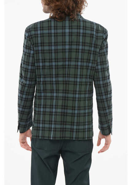 Sacouri CORNELIANI Cc Collection Embossed Fabric Relight Blazer With Tartan Mot Green Barbati (BM 17936362) 2