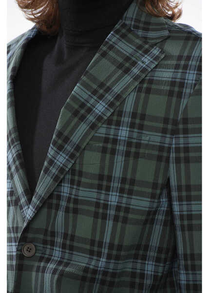 Sacouri CORNELIANI Cc Collection Embossed Fabric Relight Blazer With Tartan Mot Green Barbati (BM 17936362) 3