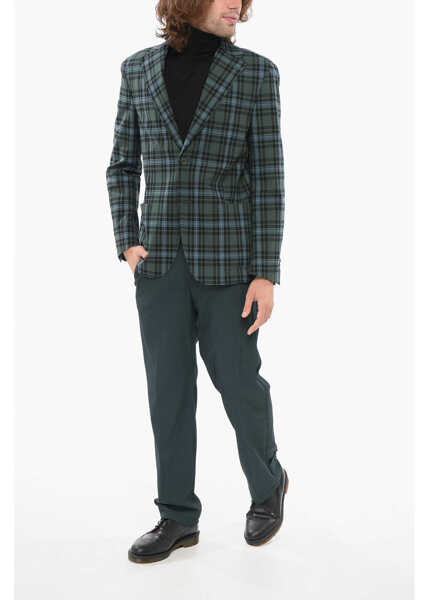 Sacouri CORNELIANI Cc Collection Embossed Fabric Relight Blazer With Tartan Mot Green Barbati (BM 17936362) 4