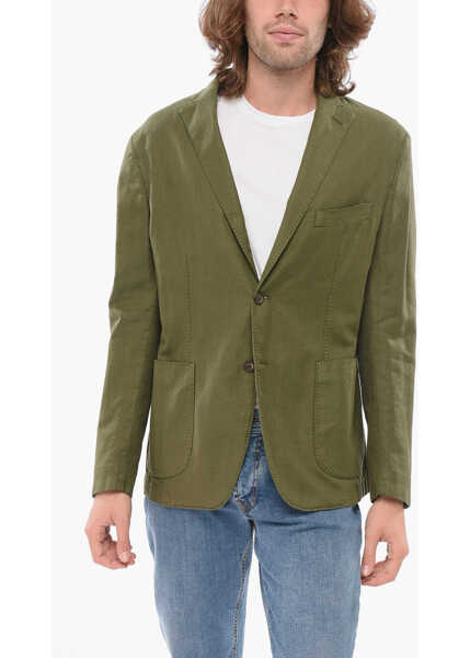 Sacouri CORNELIANI Cc Collection Tweed Motif Blazer With Patch Pockets Military Green Barbati (BM 17936371) 1