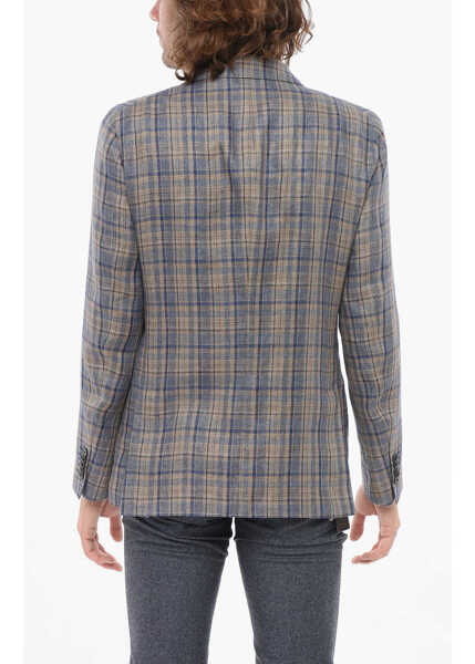 Sacouri CORNELIANI Cc Collection Linen Reward Blazer With Check Motif Multicolor Barbati (BM 17936374) 2