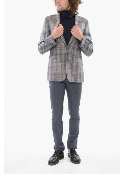 Sacouri CORNELIANI Cc Collection Linen Reward Blazer With Check Motif Multicolor Barbati (BM 17936374) 4