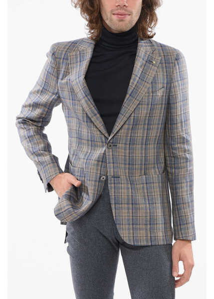 Sacouri CORNELIANI Cc Collection Linen Reward Blazer With Check Motif Multicolor Barbati (BM 17936374) 1