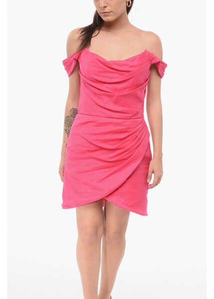 Rochii scurte COSTARELLOS Linen Draped Leanna Dress Pink Femei (BM 17936671) 4