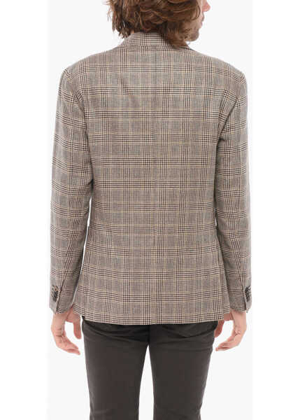 Sacouri CORNELIANI Checkered Half-Lined Silk Single Breasted Blazer Brown Barbati (BM 17936695) 2