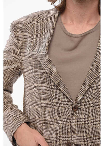 Sacouri CORNELIANI Checkered Half-Lined Silk Single Breasted Blazer Brown Barbati (BM 17936695) 3