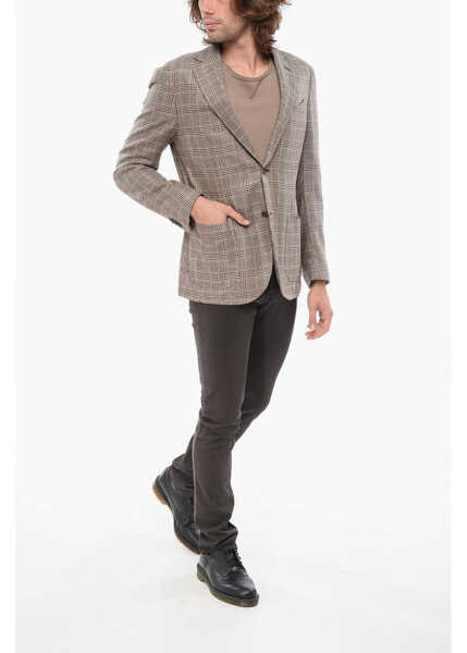 Sacouri CORNELIANI Checkered Half-Lined Silk Single Breasted Blazer Brown Barbati (BM 17936695) 4