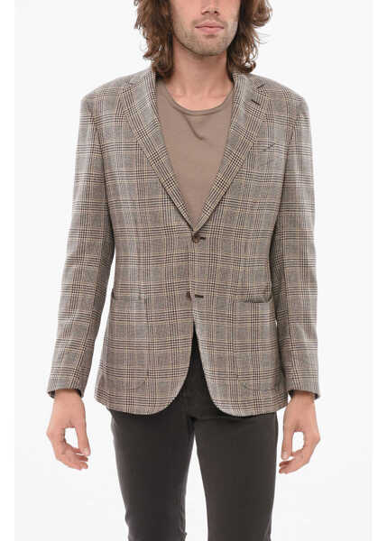 Sacouri CORNELIANI Checkered Half-Lined Silk Single Breasted Blazer Brown Barbati (BM 17936695) 1