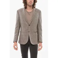 Sacouri Checkered Half-Lined Silk Single Breasted Blazer Barbati