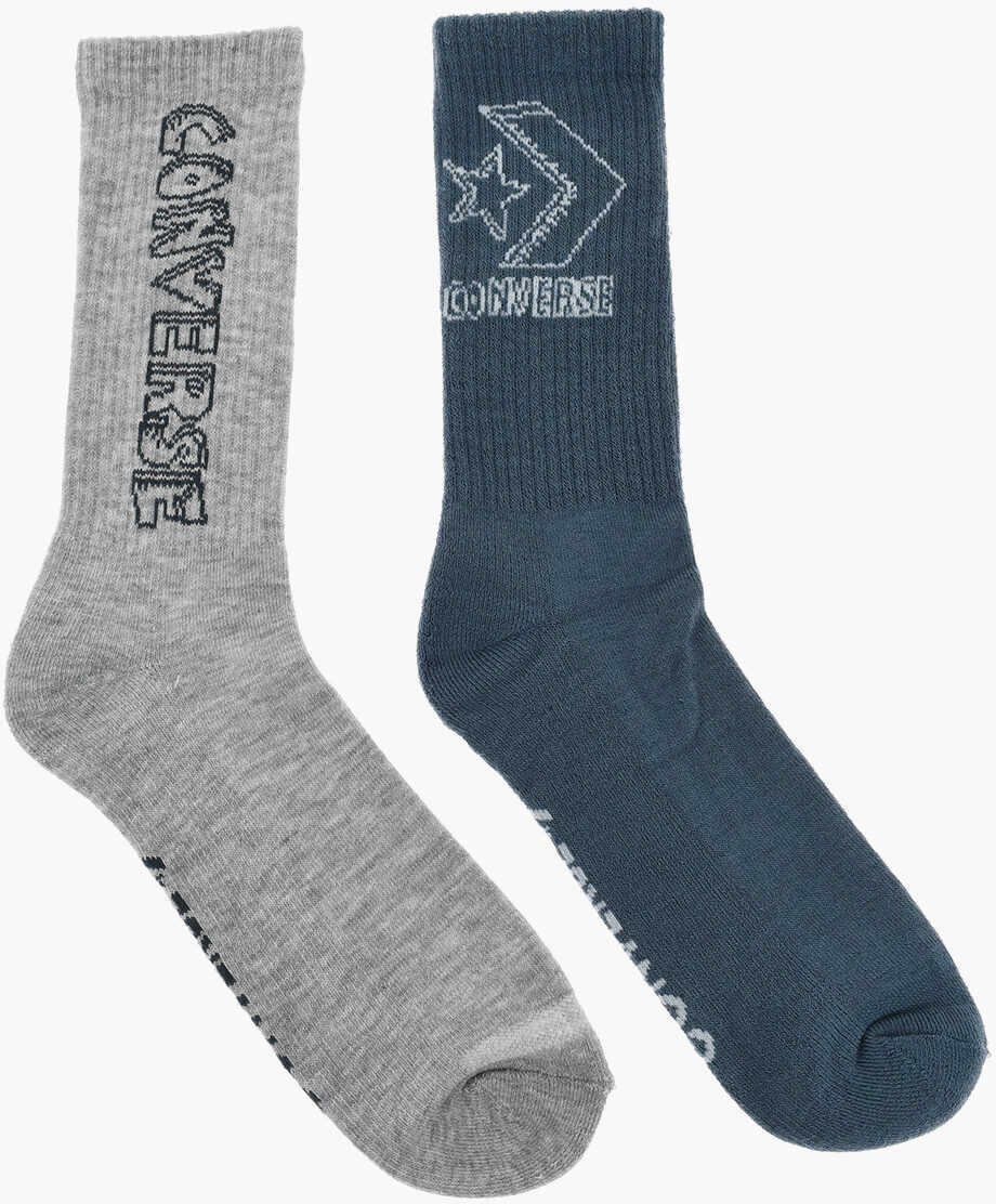 Sosete Converse Set Of 2 Ribbed Long Socks With Contrasting Logo Blue Barbati (BM 17936854) 4