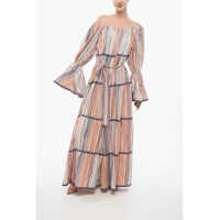 Rochii lungi Puffed Sleeves Striped Long Dress With Embroidered Details Femei