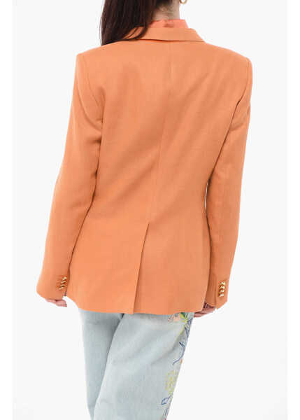 Sacouri Tagliatore Linen Double Breasted Blazer With Patch Pocket Orange Femei (BM 17936875) 2