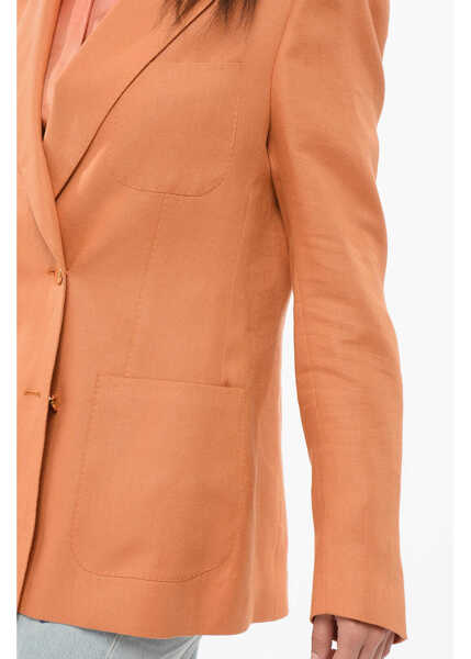 Sacouri Tagliatore Linen Double Breasted Blazer With Patch Pocket Orange Femei (BM 17936875) 3