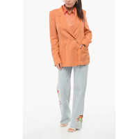 Sacouri Tagliatore Dama - Sacouri Tagliatore Linen Double Breasted Blazer With Patch Pocket Orange Femei (BM 17936875) - B-mall.ro