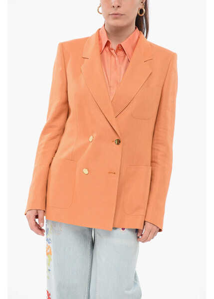 Sacouri Tagliatore Linen Double Breasted Blazer With Patch Pocket Orange Femei (BM 17936875) 1