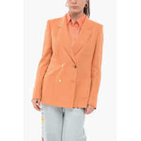 Sacouri Linen Double Breasted Blazer With Patch Pocket Femei