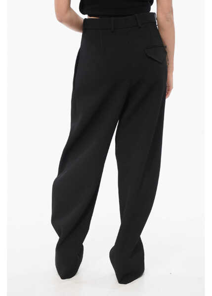 Pantaloni casual WARDROBE.NYC Pleated Wide Leg Pants Black Femei (BM 17936881) 2