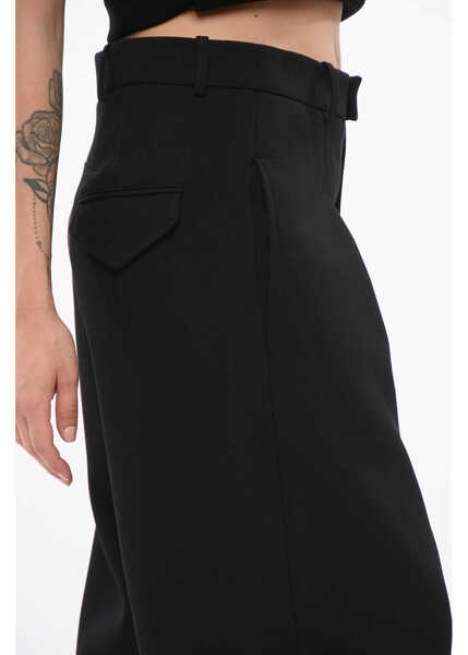 Pantaloni casual WARDROBE.NYC Pleated Wide Leg Pants Black Femei (BM 17936881) 3