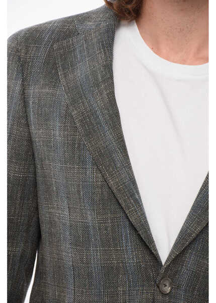 Sacouri CORNELIANI Cc Collection Cool Wool Reward Blazer With Check Motif Military Green Barbati (BM 17936896) 3