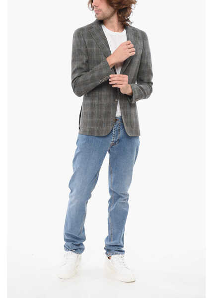 Sacouri CORNELIANI Cc Collection Cool Wool Reward Blazer With Check Motif Military Green Barbati (BM 17936896) 4