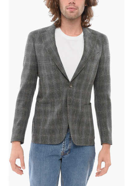 Sacouri CORNELIANI Cc Collection Cool Wool Reward Blazer With Check Motif Military Green Barbati (BM 17936896) 1