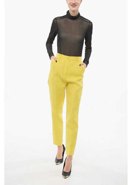 Pantaloni casual Dolce & Gabbana Brocade Tapered Pants Yellow Femei (BM 17936917) 4