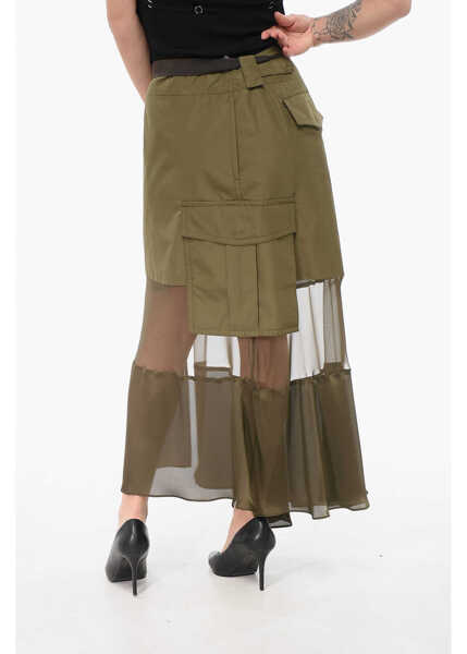 Fuste lungi Sacai Asymmetric Skirt With Sheer Detail Green Femei (BM 17936941) 2