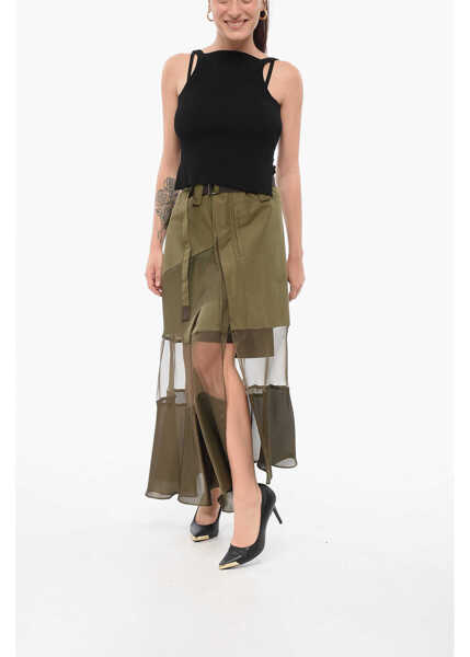 Fuste lungi Sacai Asymmetric Skirt With Sheer Detail Green Femei (BM 17936941) 4