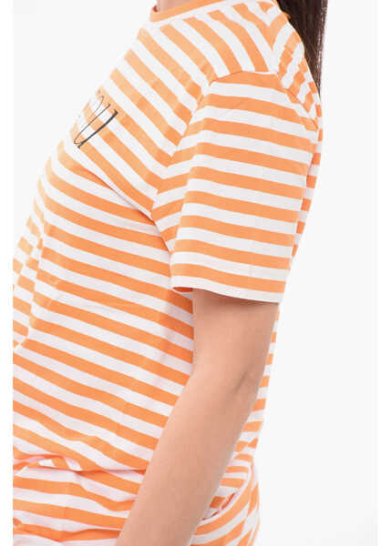 Tricouri Patou Awning Striped Cotton T-Shirt With Printed Logo Orange Femei (BM 17937076) 3