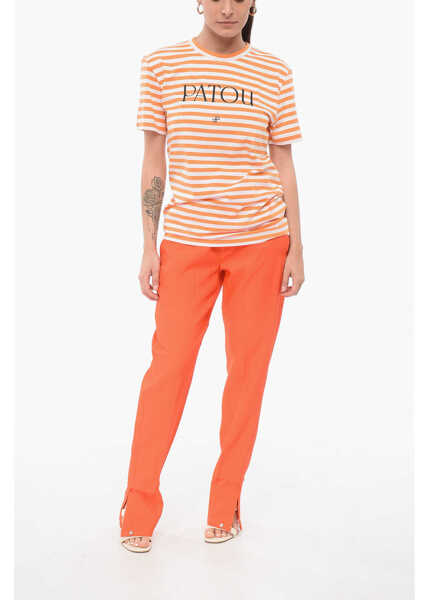 Tricouri Patou Awning Striped Cotton T-Shirt With Printed Logo Orange Femei (BM 17937076) 4