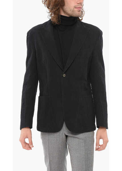Sacouri CORNELIANI Cc Collection Embossed Fabric Relight Blazer With Patch Pock Black Barbati (BM 17937157) 1