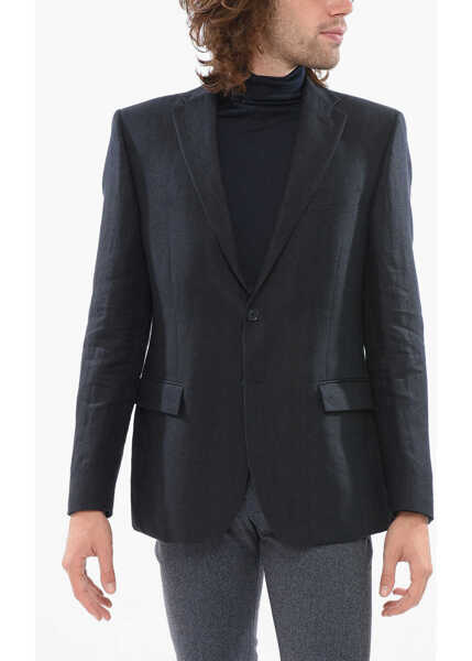 Sacouri CORNELIANI Cc Collection Linen Blazer With Flap Pockets Blue Barbati (BM 17937163) 1