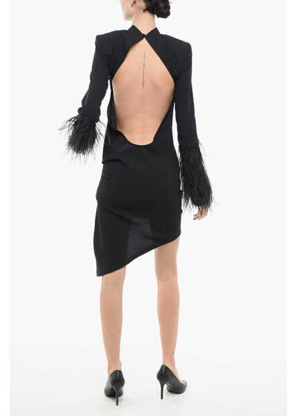Rochii lungi LA SEMAINE PARIS Openback Dress With Feathers Black Femei (BM 17937280) 2