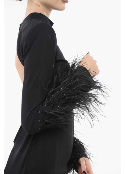 Rochii lungi LA SEMAINE PARIS Openback Dress With Feathers Black Femei (BM 17937280) 3