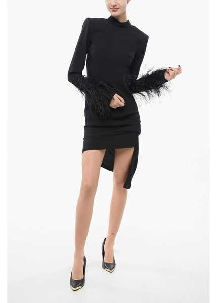 Rochii lungi LA SEMAINE PARIS Openback Dress With Feathers Black Femei (BM 17937280) 1