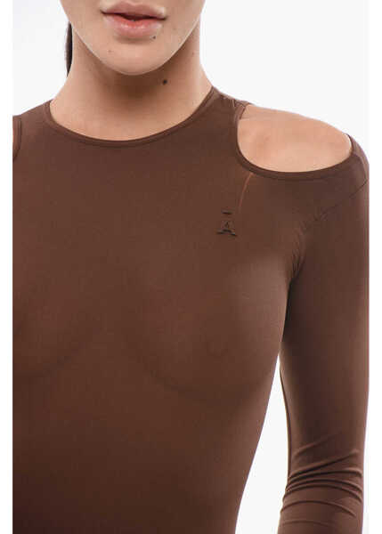 Body-uri ANDREADAMO Stretch Fabric Bodysuit With Cut-Out Details Brown Femei (BM 17937301) 3