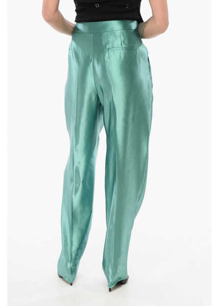 Pantaloni casual Armani Linen And Silk Blended Pants With Pleats Green Femei (BM 17937316) 2