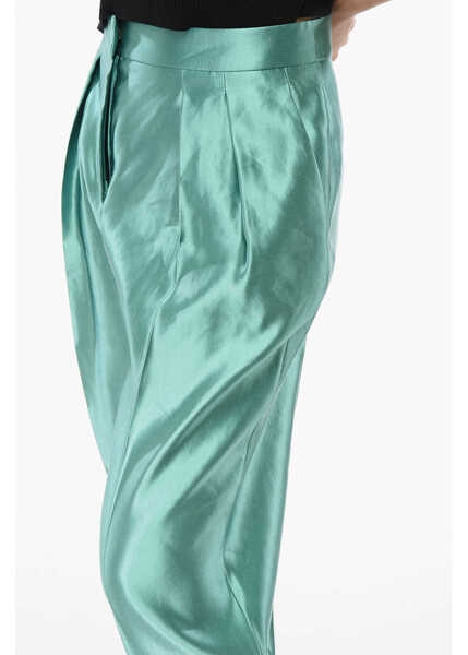 Pantaloni casual Armani Linen And Silk Blended Pants With Pleats Green Femei (BM 17937316) 3