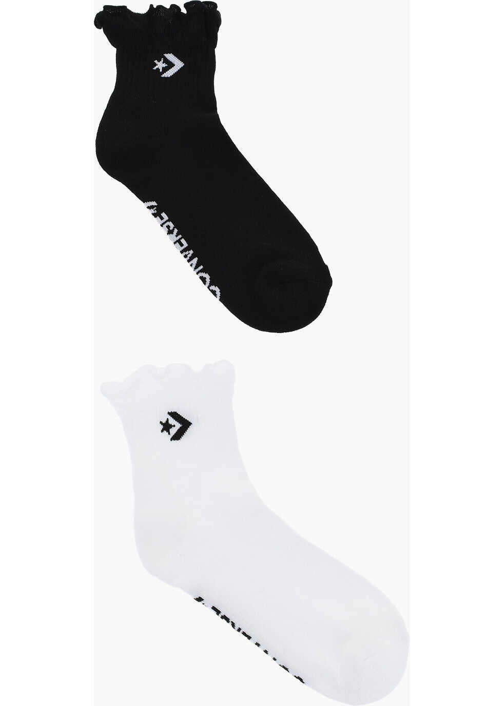 Sosete Converse Set Of 2 Stretch Fabric Socks With Scalloped Edge Black & White Femei (BM 17937340) 3