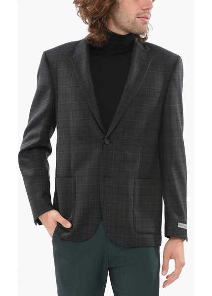 Sacouri CORNELIANI Cc Collection Virgin Wool Blazer With Check Motif Green Barbati (BM 17937460) 1