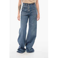 Blugi drepti Super Wide Leg Denims With Embroidered Pockets Femei