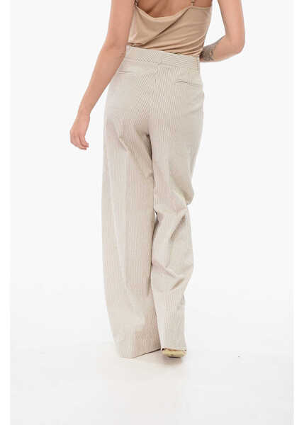 Pantaloni casual QL2 Pinstriped Wide-Leg Pants Beige Femei (BM 17937493) 2