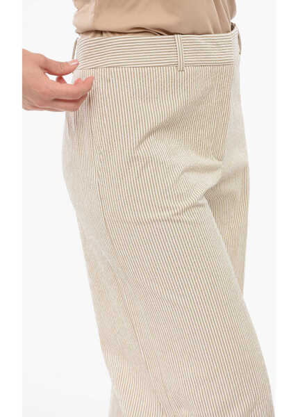 Pantaloni casual QL2 Pinstriped Wide-Leg Pants Beige Femei (BM 17937493) 3