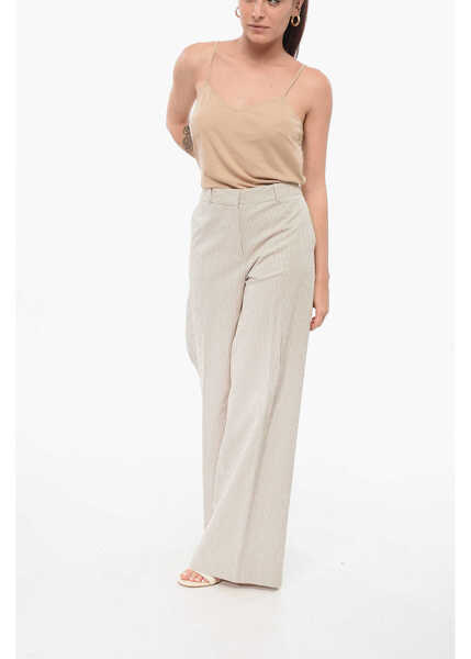 Pantaloni casual QL2 Pinstriped Wide-Leg Pants Beige Femei (BM 17937493) 4