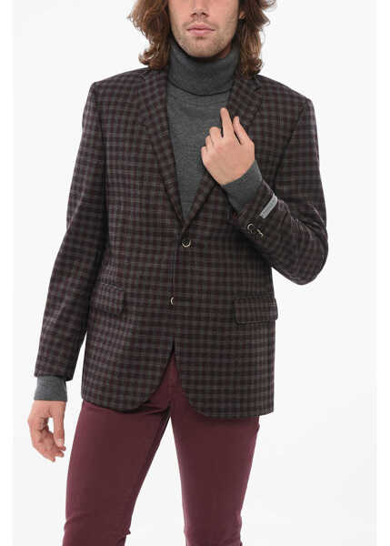 Sacouri CORNELIANI Cc Collection Virgin Wool Blazer With Check Motif Burgundy Barbati (BM 17937496) 1