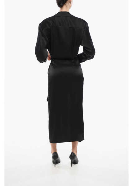 Rochii elegante DAVID KOMA Satin Midi Chemisier With Knot Black Femei (BM 17937523) 2