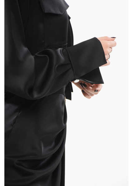 Rochii elegante DAVID KOMA Satin Midi Chemisier With Knot Black Femei (BM 17937523) 3